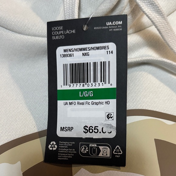 Under Armour Men's Large Off-White Hoodie with Logo - Picture 3 of 4